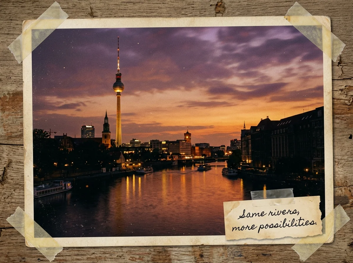Berlin Spree river and skyline illuminated at dusk